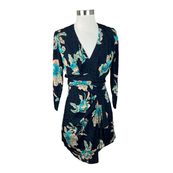 Sandro Dresses Sandro Paris Printed Wrapover Satin Mini Dress